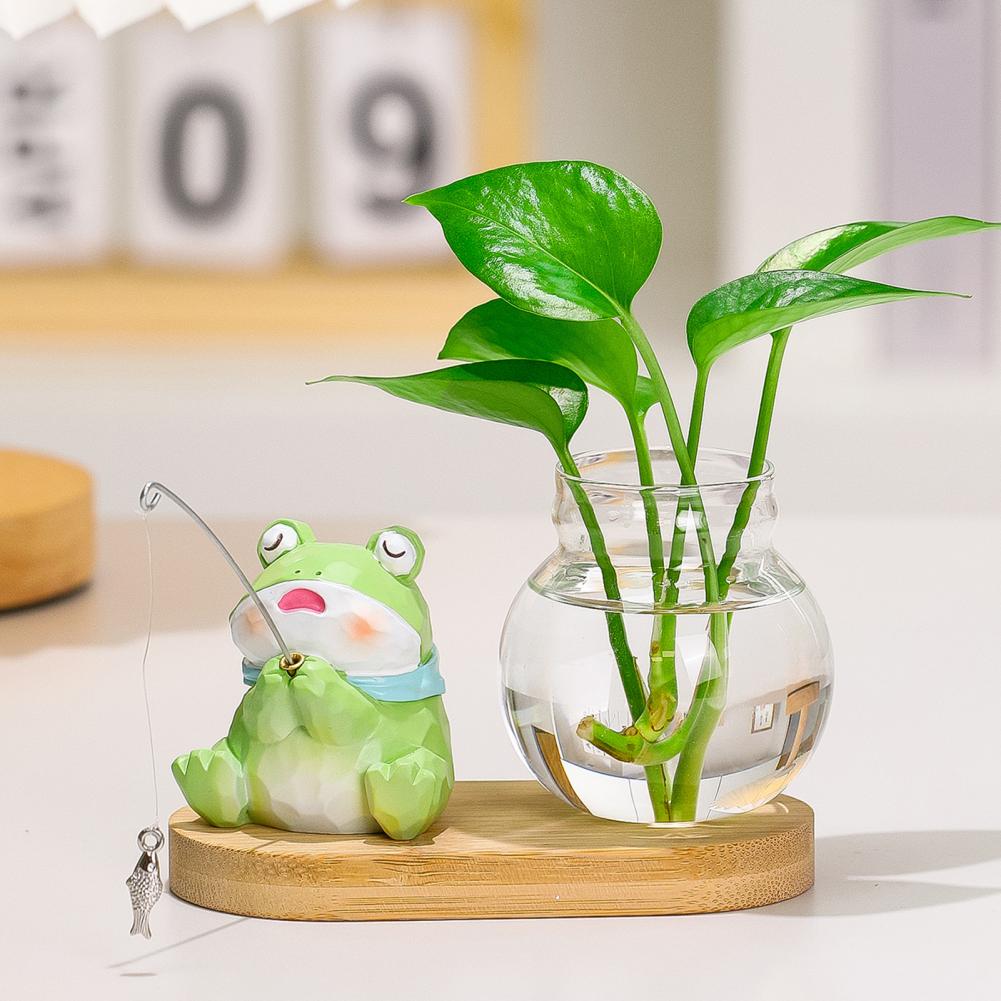 Propagation Station Vase - สถานีเพาะพันธุ์ต้นไม้ขนาดเล็กพร้อมแจกันแก้วแบบไฮโดรโปนิกส์ ตกแต่งด้วยฟิกเกอร์เรซิ่นน่ารัก เหมาะสำหรับตกแต่งบ้านและสำนักงาน