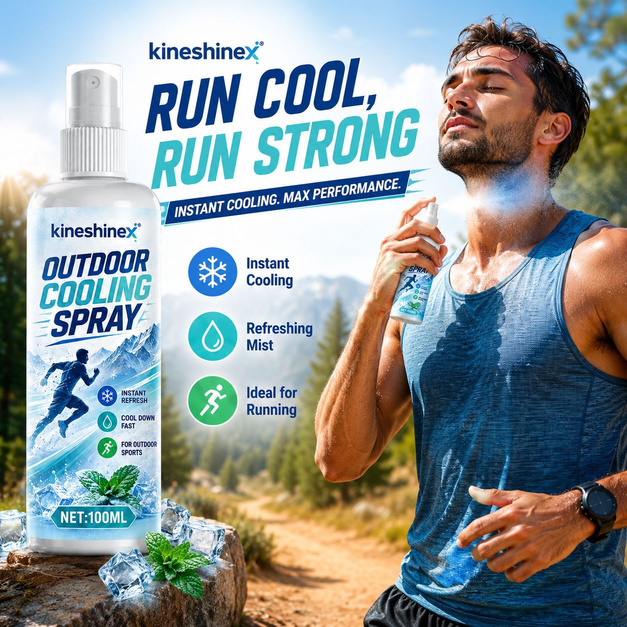 Misting Bottle Fine - สเปรย์ทำความเย็นกลางแจ้ง 100 มล. – สดชื่นทันทีสำหรับการวิ่ง ปั่นจักรยาน