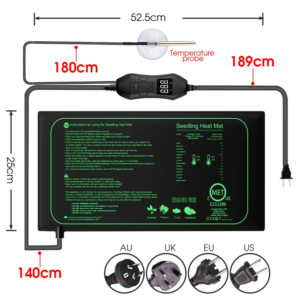 50W EU-US/UK/AU ปรับเทอร์โมสตั - Heat Mat Seedling บทวิจารณ์และราคา